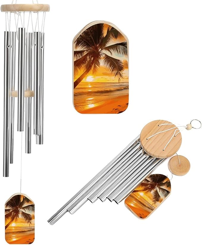 Wind Chimes for OutdoorsSmallAluminumWindChimewithGentleMelodicSounds6TubesTunedandWoodenPendantNaturalandRustic Patio Garden Decor