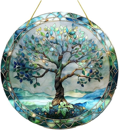 Stained Glass Window Hanging,Paint Tree of Life Suncatcher, Stained Glass Ornament, Suncatchers for Windows Hanging, Window Decor, Outdoor or Indoor, Gifts for Women, Bestie, Friends