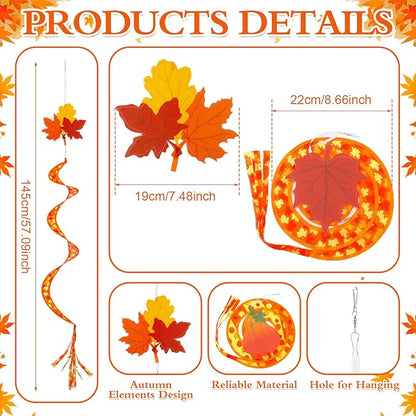 Beeveer 4 Pcs 57'' Fall Wind Socks Thanksgiving Wind Spinners for Outdoor Hanging Nylon Fabric Maple Pumpkin Windsock Leaf Streamers for Fall Autumn Decorations Windmill to Scare Birds Away