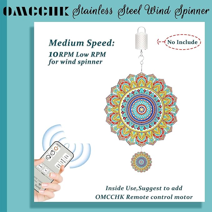 Wind Spinner Mandala Peacock, 12inch Stainless Steel Metal Wind Spinners Outdoor Hanging, 3D Wind Sculptures Kinetic Yard Art Decoration Garden Ornament Indoor Décor Gift for Women Men Holidays