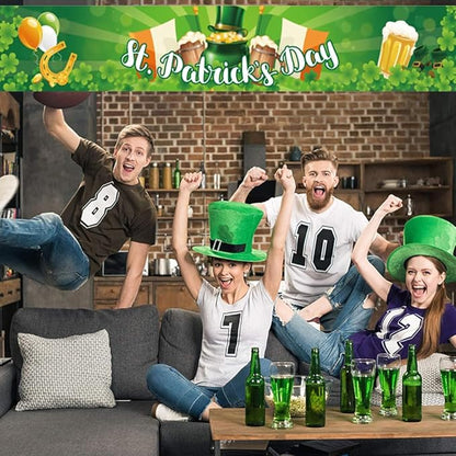 St Patricks Day Banner 120 * 20 inch St Happy St Patricks Day Decorations Backdrop Yard Signs Irish Holiday Decor Party Supplies for Outdoor Fences and Holiday Displays Outdoor Yard Patio Banner