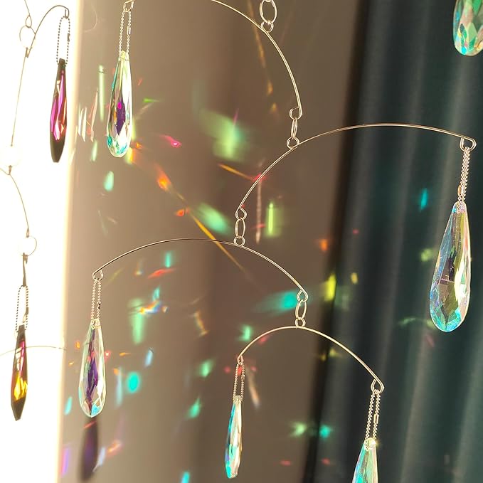 DIY Crystal Sun Catcher Wind Chime, Hanging Prisms Rainbow Maker Suncatcher for Home and Garden Decoration (FL-76AB-6CW)
