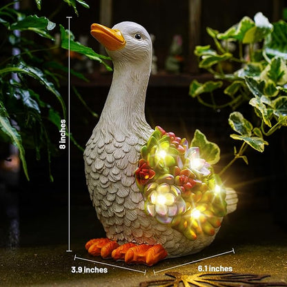 Solar Powered Duck Garden Statue with Succulents & LED Lights – Whimsical Resin Outdoor Decor for Patio, Lawn & Gift