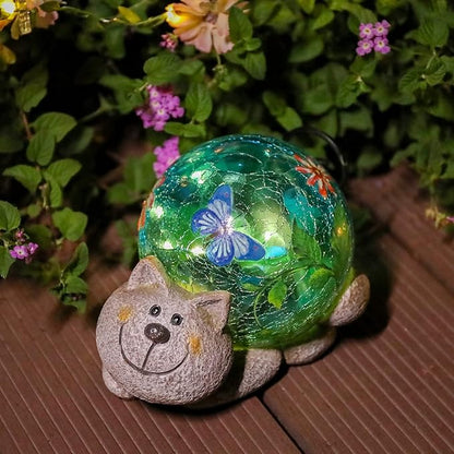 Afirst Garden Cat Statue Outdoor Decor - Resin Outdoor Figurine Glass Solar Lights Indoor Outdoor Decorations Patio Lawn Yard Art Ornaments