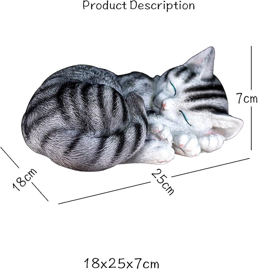 Realistic Cat Garden Outdoor Statue, Sleeping Kitten Figurines Sculpture Decoration for Patio, Yard, Porch Lawn Ornament, Office Home Art Décor Cat Memorial Stone (Grey)