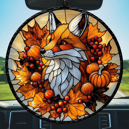 Autumn Lovely Fox Acrylic Suncatcher Stained Glass Effect Window Car Hanging Christmas Ornament Indoor Outdoor Decor Garden Sun Catcher Panel for Fox Lover for Women Mom Grandma