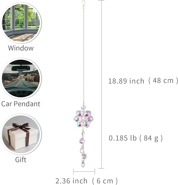 Crystal Flower Sun Catcher, Hanging Sunlight Catcher, Sun Catcher Crystals, Hanging Crystals for Decoration, Window Decoration, Birthday Gift (Transparent)