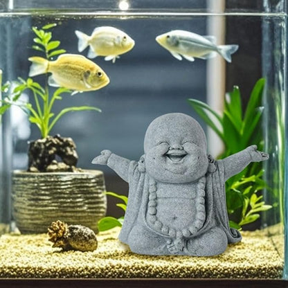 OwMell Japanese Jizo Monk Statue, Buddha Jizo Figurine Memorial Aquarium Statue Ornament - Laughing Buddha