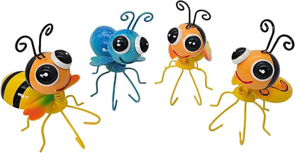 Metal Bee Sculptures Outdoor Yard Art Garden Patio Decor, Set of 4 Statues for Insect-Themed Garden Decoration