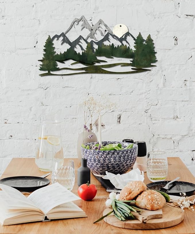 Putuo Decor Mountain Landscape Metal Wall Art Forest Design Vintage Nature Decor for Living Room, Bedroom, Office