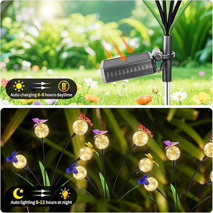 4-Pack Landscape Path Lights – Solar Butterfly Garden Lights, Outdoor Decorative Stakes with Globe Fairy Lights, Solar-Powered & Weatherproof for Yard, Flower Bed, Patio & Lawn Outdoor Decor