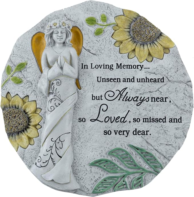 MyGift 9 Inch Resin Memorial Stepping Stone, Angel Prayer Garden Plaque, Sympathy Bereavement Gifts for Loss of Loved One, Outdoor Remembrance Stone