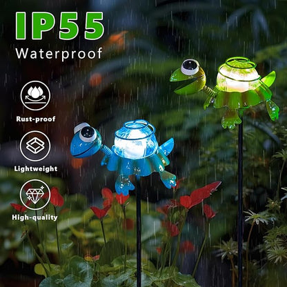 Turtle Solar Garden Lights, 25" H Waterproof Decorative Solar Stake Light, 2 Pcs Outdoor Statues Figurine Lights for Spring Garden Lawn Patio Yard Decoration