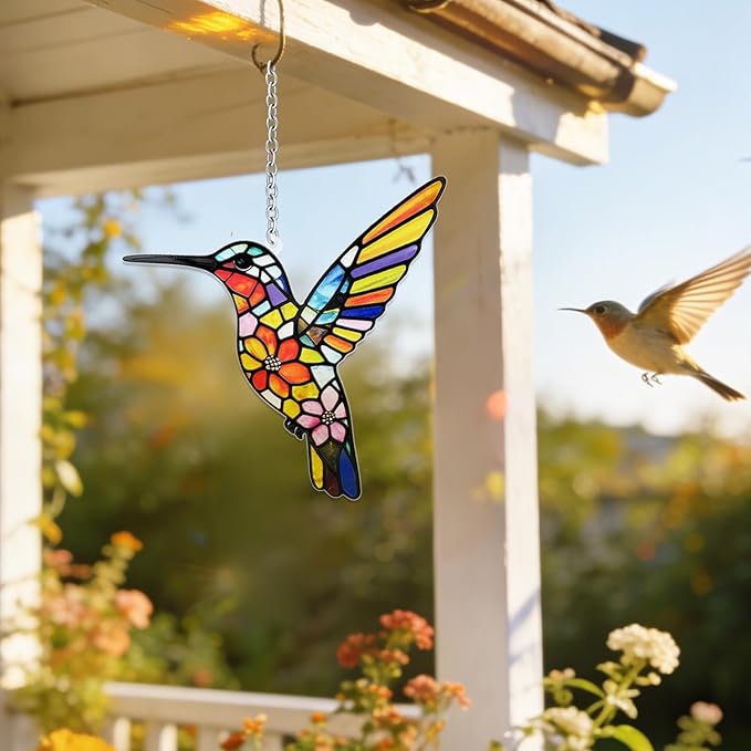 Stained Glass Suncatchers for Windows, Hanging Sun Catchers Indoor Window, Hummingbird Gifts for Bird Lovers