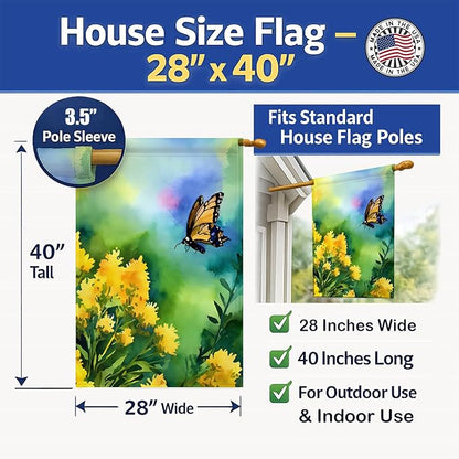 Caroline's Treasures Kentucky Goldenrod in Watercolor House Flag Large Porch Sleeve Pole Decorative Outside Yard Banner Artwork Wall Hanging, Polyester, House Size, Multicolor