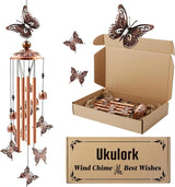 Ukulork Wind Chimes Outdoor Clearance, Butterflies Aluminum Tube Windchime with S Hook,Patio Garden Decor, Housewarming Gift.