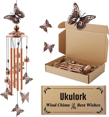 Ukulork Wind Chimes Outdoor Clearance, Butterflies Aluminum Tube Windchime with S Hook,Patio Garden Decor, Housewarming Gift.