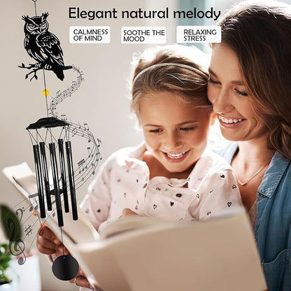Owl Wind Chimes for Outside - Owl Windchimes Outdoors, Black Metal Memorial Wind Chime for Home, Patio, Balcony Decor, for Mom Dad Family Friend, Gifts for Mother's Day, Housewarming, Retirement