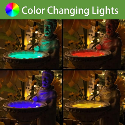 St Francis Garden Statue Outdoor Solar Garden Decor Resin 10.5 Inch Tall Colorful Lights St Francis Statue with Bird Bath Feeder for Yard Patio Lawn Decoration Religious Gardening Gifts