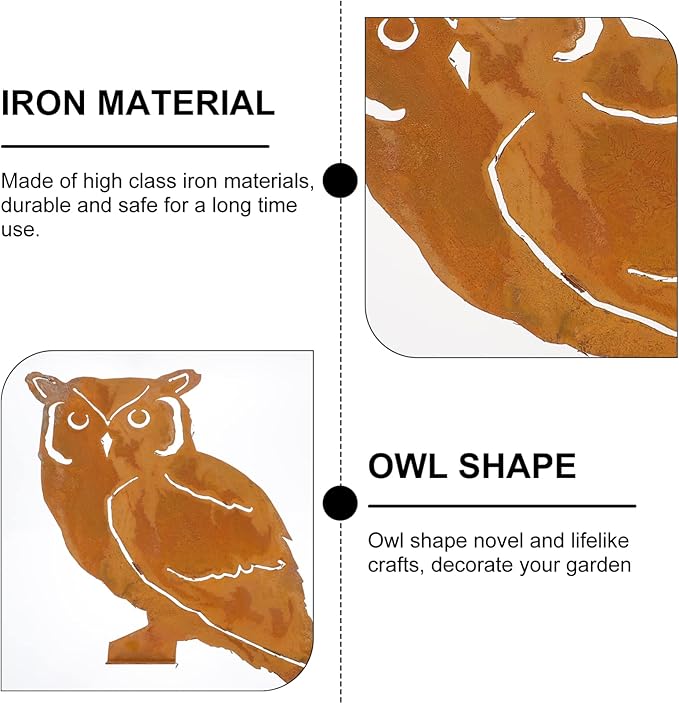 HANABASS 1pc Garden Owl Iron Stake Decor Charming Outdoor Decoration for Lawn Patio Easy to Install Garden Ornament Beautiful Rusty Metal Owl Design for Ambiance
