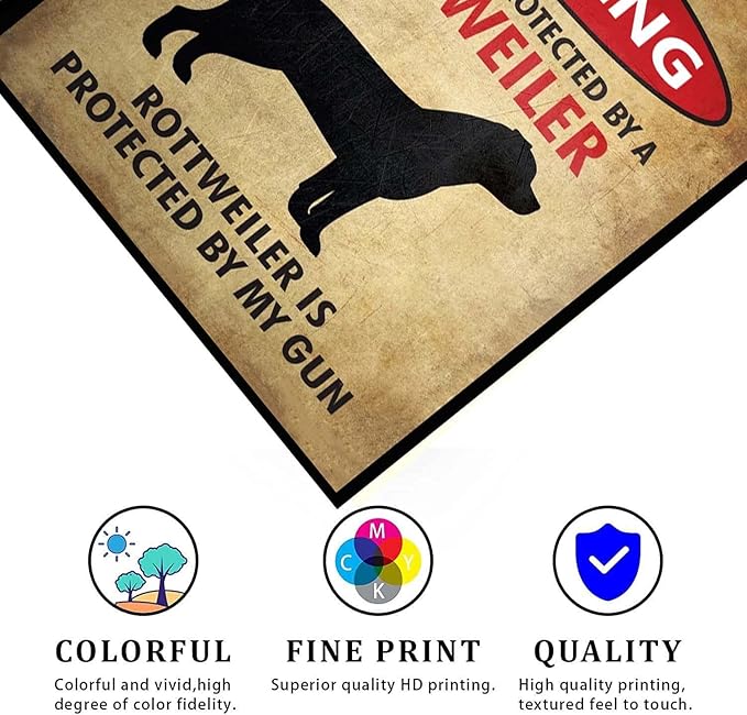 EMOHAT Warning Rottweiler Vintage Retro Metal Sign Wall Art Decor Aluminum Anti-Rust Warning Signs Outdoor Use Entryway Decor Plaque for Home Restaurant Businesses 8x12 Inches