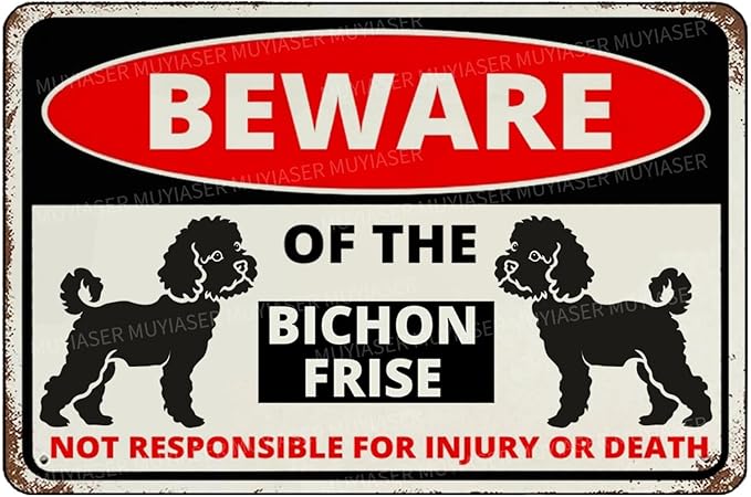 Beware Of The Dog Bichon Frise Sign Aluminum Metal Tin Signs Outdoor Yard Sign Warning Sign For Fence Yard Home Kitchen Farm Garden Wall Decor 8x12 Inch