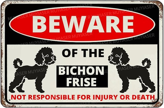 Beware Of The Dog Bichon Frise Sign Aluminum Metal Tin Signs Outdoor Yard Sign Warning Sign For Fence Yard Home Kitchen Farm Garden Wall Decor 8x12 Inch