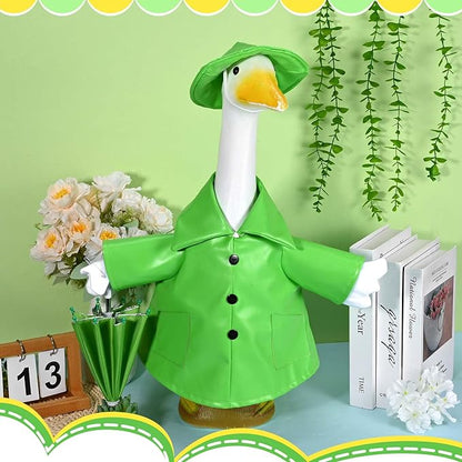Raincoat Goose Outfits Spring Porch Goose Outfit Summer Yard Clothes for 23" Lawn Outdoor Garden Yard Patio Geese Statue Spring Summer Decor(Green)