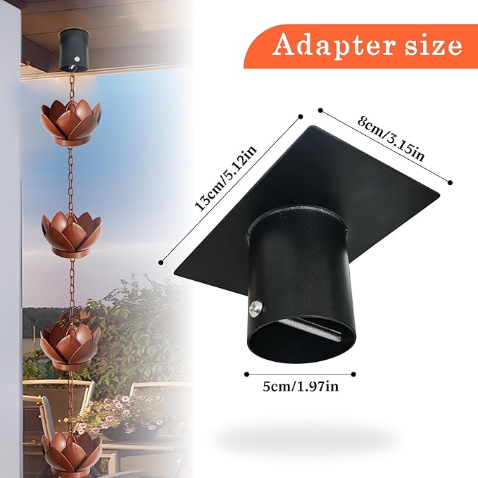 Rain Chain Gutter Adapter, Metal Rain Chain Outside Gutters Downspout Accessories, Black Powder Coated Gutter Adapter Rain Chain Installation