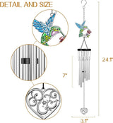 Outdoors Hummingbird Wind Chimes Sympathy Memorial for Loss of Loved One - Soothing Melodic Tones Aluminum Chime Great as a Gift for Your Patio Porch Garden and Backyard (Hummingbird,Heart)