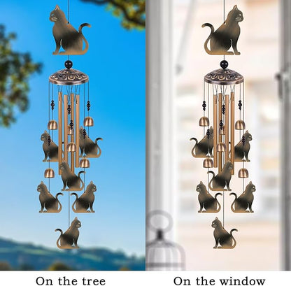 Bronze Cats Wind Chimes Decor, Mobile Wind Catcher, Retro Wind Bells, Blessing Wind Chime, Memorial Windchimes for Home, Balcony, Yard, Room, Xmas, Party, Indoor, Garden Decoration, Gifts for Mom