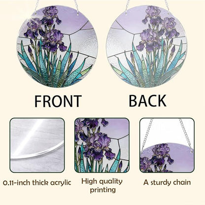 Acrylic Window Hanging, Purple Flowers Romantic Suncatcher for Home Garden Decor, Door Window Decoration, Christmas or Birthday Gifts for Women Family or Friends