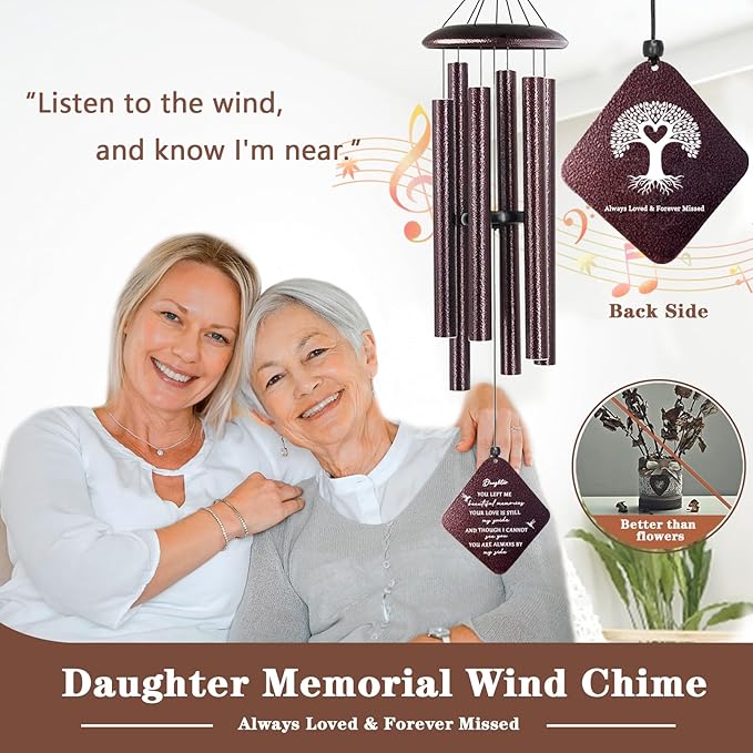 Memorial Gifts for Loss of Daughter, 32"" Sympathy Wind Chimes for Loss of Daughter, Loss of Daughter Sympathy Gift, Bereavement Gifts in Memory of a Loved Daughter, Bronze
