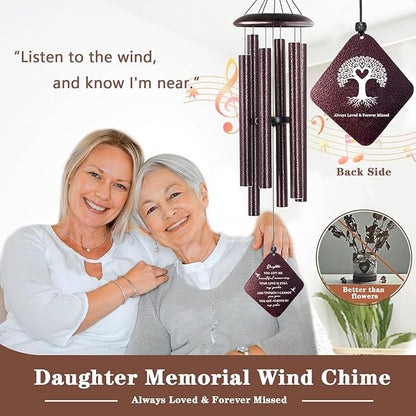 Memorial Gifts for Loss of Daughter, 32"" Sympathy Wind Chimes for Loss of Daughter, Loss of Daughter Sympathy Gift, Bereavement Gifts in Memory of a Loved Daughter, Bronze