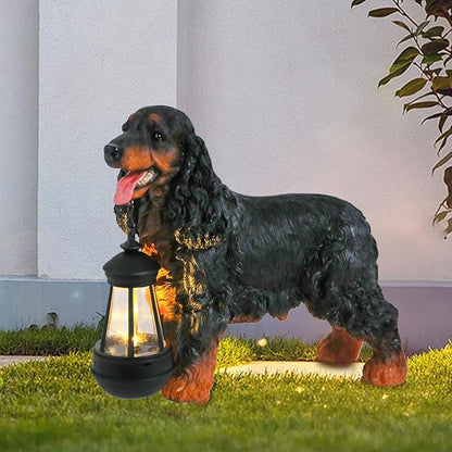 Afirst Solar Dog Statue Garden Decor- Outdoor Decor with Solar Lantern Lovely American Cocker Spaniel Figurine Patio Lawn Yard Art Ornaments Housewarming Gift