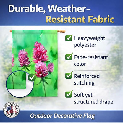 Caroline's Treasures Vermont Red Clover in Watercolor House Flag Large Porch Sleeve Pole Decorative Outside Yard Banner Artwork Wall Hanging, Polyester, House Size, Multicolor