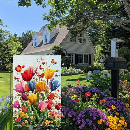 Spring Summer Tulip Garden Flag 12x18 Inch Double Sided, Colorful Welcome Yard Decor, Farmhouse Outdoor Flag for Lawn Patio Porch