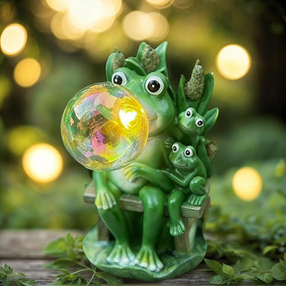 Solar Frog Blowing Bubble Garden Statue Light - Outdoor Waterproof Resin Figurine with Auto LED Glow for Patio & Yard Decor