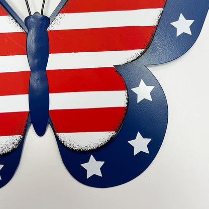 YUMBOR Rustic Metal Americana Butterfly Patriotic Wall Decor American Flag Hanging Ornaments 4th July Garden Yard Signs Independence Day Indoor Outdoor Wall Decorations