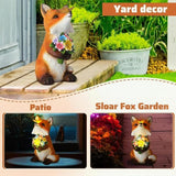 Threehoney Solar Fox Decor for Garden Outdoor Lighted Resin Fox Statue Figurine with LED Light Butterfly Flower Garden Statue for Yard Patio Balcony Women Mom Grandma Mother's Housewarming Gift