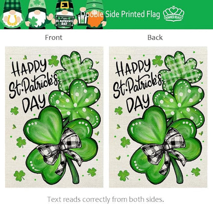 CROWNED BEAUTY St Patricks Day Shamrocks House Flag 28x40 Inch Double Sided Green Decoration for Outside Yard CF1928-40
