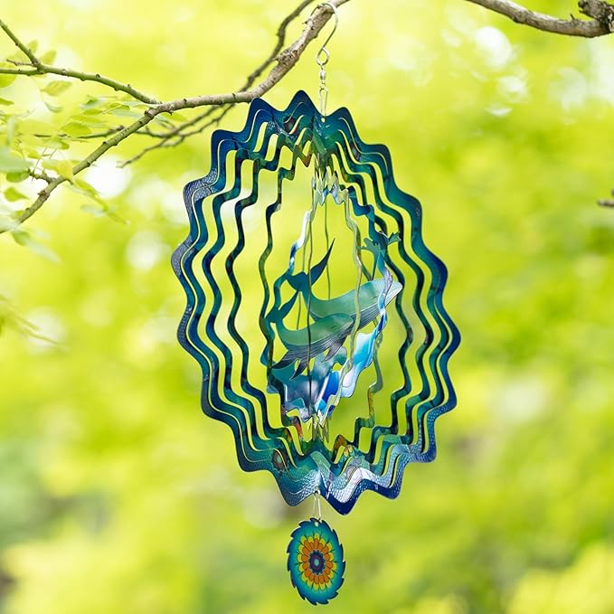 3D Whale Wind Spinner for Outdoor Garden and Yard, 12 inch Kinetic Hanging Wind Sculpture Garden Decor, Metal Patio Art Memorial Gift for Women/Mom/Wife/Grandma &Holiday