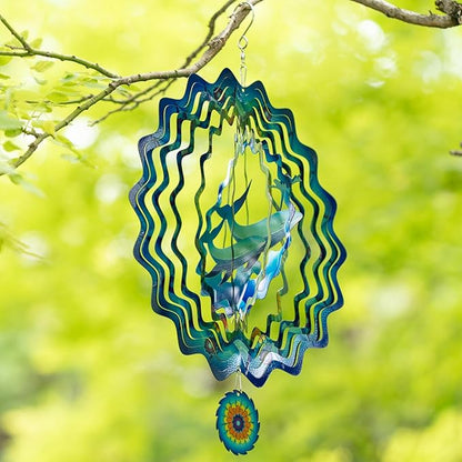 3D Whale Wind Spinner for Outdoor Garden and Yard, 12 inch Kinetic Hanging Wind Sculpture Garden Decor, Metal Patio Art Memorial Gift for Women/Mom/Wife/Grandma &Holiday