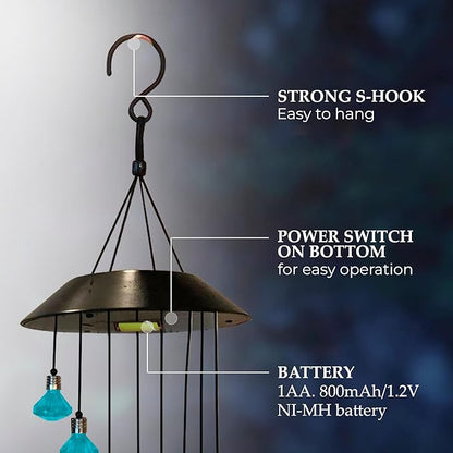 Upblend Outdoors Solar Wind Chimes for Outside – Color Changing LED Wind Chimes for Outside, Solar Chimes Outdoor Waterproof – Diamond, Light Blue