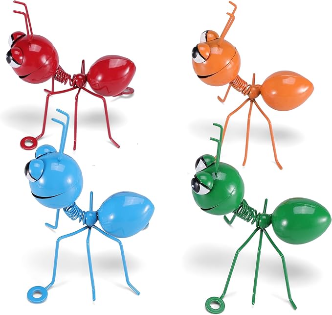 Metal Ants Set of 4 Colors Garden Decor Outdoor Sculpture Patio Decor Lawn Metal Yard Art Garden Statue Outdoor Decorative Metal Wall Art Garden Gifts Family and Garden Lovers