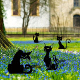 Metal Cat Garden Decor,Black Cat Silhouette Yard Lawn Outdoor Decorations,Weather Resistance Steel Cat Decor for Cat Lovers (A)