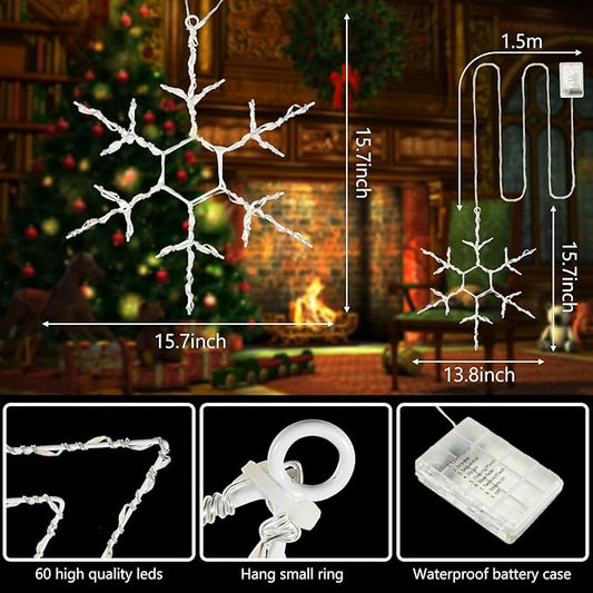 Tuanse 4 Pcs Christmas Silhouette Window Lights Christmas Snowflake Lights with Remote Control LED Lighted Snowflake Decorations Xmas for Window Wall (Warm White and White)
