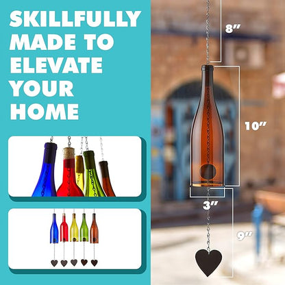 Blue Ridge Mountain Gifts Wine Bottle Wind Chime - Wind Chimes for Outside & Inside Decor, Handcrafted Wine Glass Bottle Wind Chimes, Suncatcher Whimsical Home Decor Gifts for Women (Full Set)