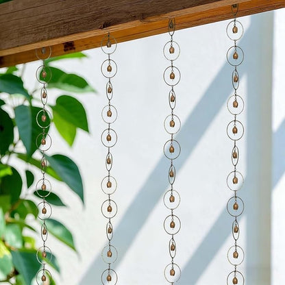 Faux Copper Bell and Ring Rain Chain for Gutters and Downspouts Decorative Hanging Metal Rain Catcher Chain, Rustic Farmhouse Patio, Pergola & Backyard Decor