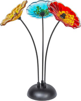 Dale Tiffany AS23098 Fiore Bloom Hand Blown Glass Flower Art Glass Sculpture with Metal Stand for Indoor Garden Patio Decoration, Multi Color, 3-Plate 22" Tall